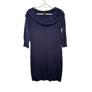 Lennie for Nina Leonard‎ Navy Cowl Neck 3/4 Sleeve Sweater Dress Womens Medium